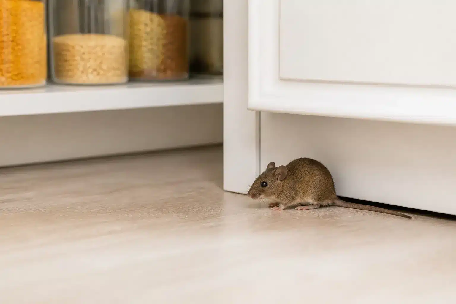 House mouse beside Melbourne kitchen cabinetry